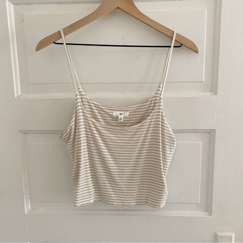 nordstrom bp white taupe striped cropped tank top size l large